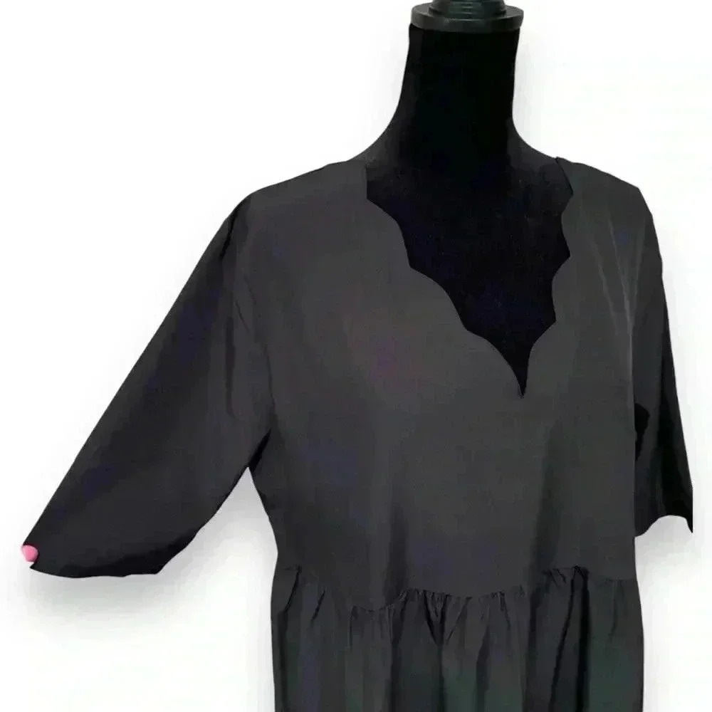 Made With Love NWT Midi/Maxi Large Black Scalloped V-neck Empire Waist Dress - Picture 14 of 16